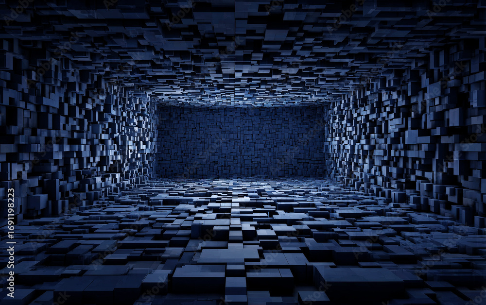 Poster abstract cubic structure with a central dark space displaying modern design