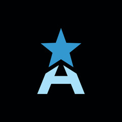 A creative, geometric logo on a black background, featuring a bold star rising from the letter 'A.' This design symbolizes ambition, success, and leadership.