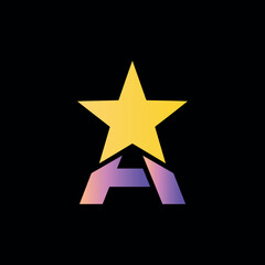 A creative, geometric logo on a black background, featuring a bold star rising from the letter 'A.' This design symbolizes ambition, success, and leadership.