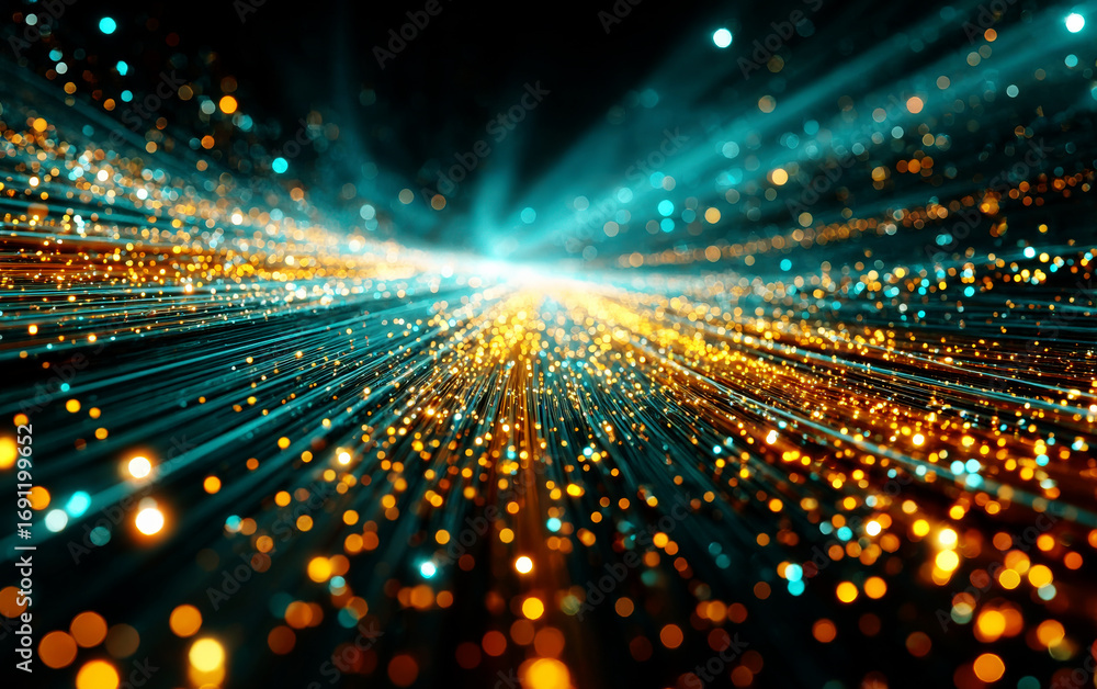 Poster dynamic light rays and streaks representing high-speed data transmission