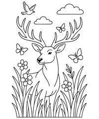 Fototapeta premium Cute Cartoon Deer with Antlers Illustration