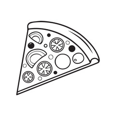 Abstract cartoon vector illustration of a tasty round pepperoni pizza with a tomato and cheese pattern on an isolated background