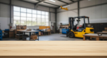 Industrial warehouse interior with forklift and storage ready for operations