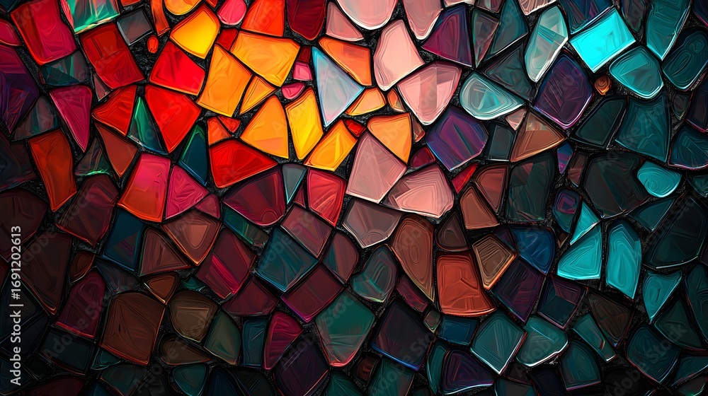 Aufkleber a vibrant and eye-catching mosaic pattern design, showcasing an array of interconnected and irregula