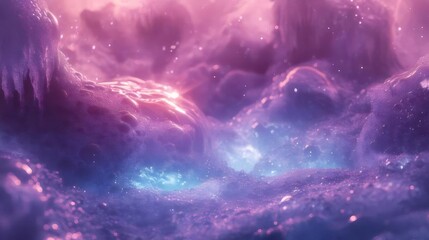 鮮やかなピンクと青の雲状の宇宙背景と輝く星屑