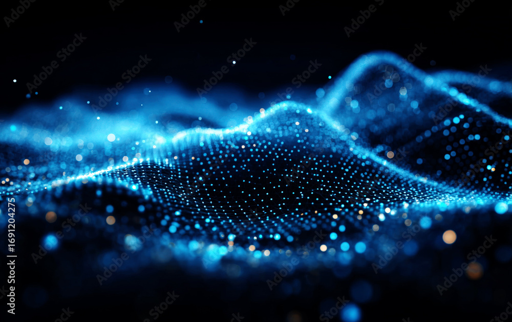 Aufkleber dynamic blue particles forming abstract wave patterns