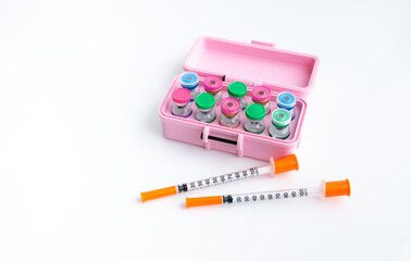 Close up of Pink Case with Vials of Various peptides