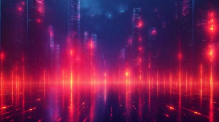 Obraz premium 幻想的な赤い光の抽象的な背景と反射を持つ深い青い空間