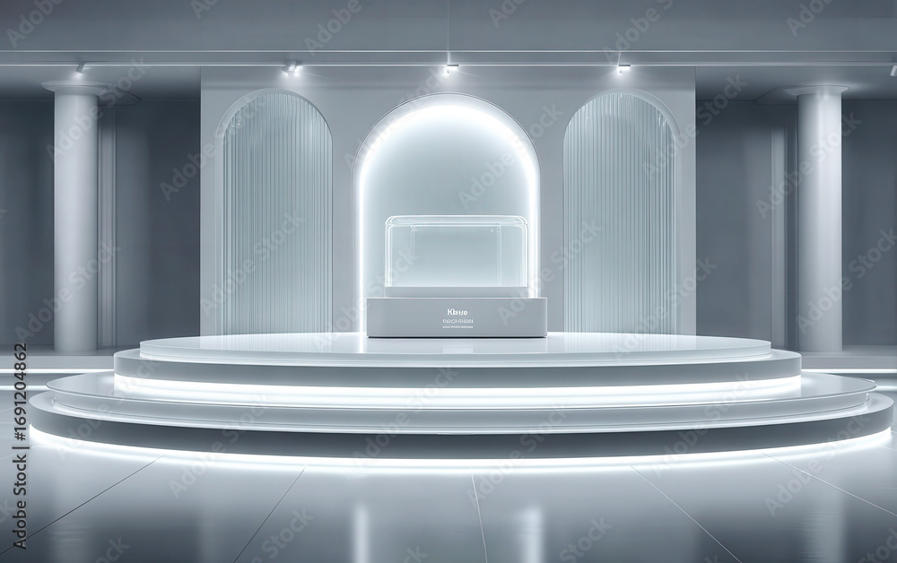 Poster modern minimalist stage design with illuminated display area