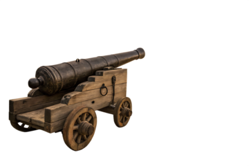 Obsolete defense, old-fashioned battle gun and vintage weapon concept with photograph of aged naval canon made of wood and iron isolated on AI generated by PNG