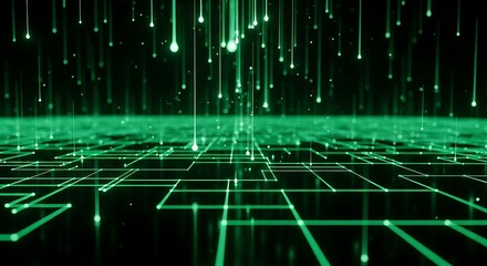 Digital Rain Falling on Circuit Board.