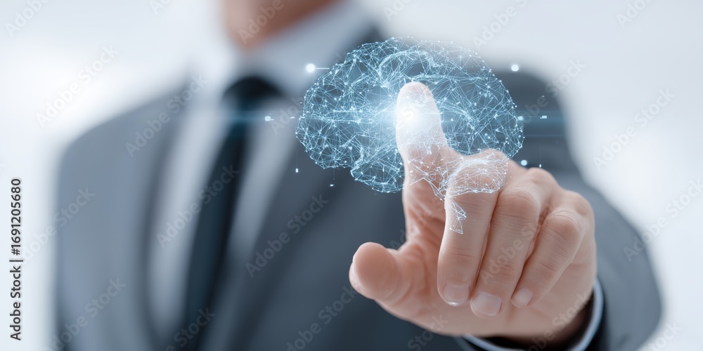 Aufkleber man in a suit is pressing a button on a computer screen