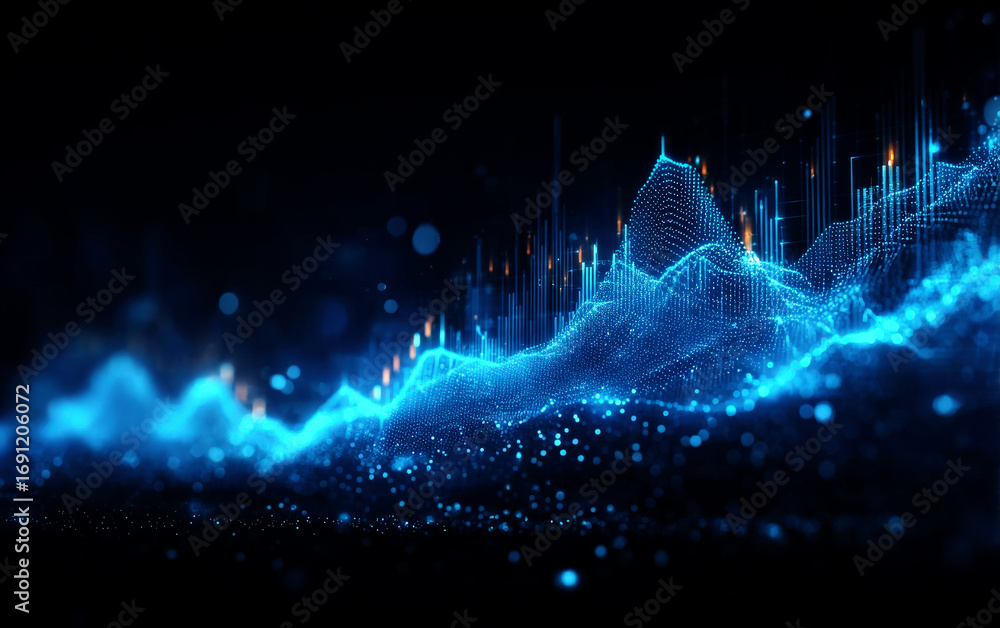 Poster abstract blue digital wave pattern with financial graph elements