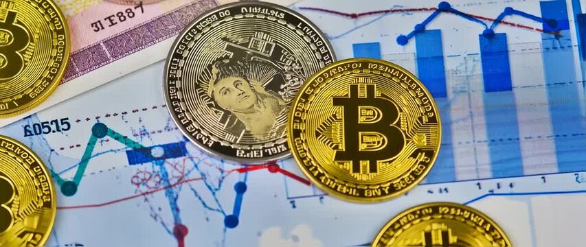Bitcoin & Cryptocurrency: Financial Chart Analysis with Gold & Silver Coins