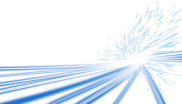 A blue light trail effect with a dynamic motion blur. Fast-moving light streaks culminating in a bright splash, beam glow, curve. City highway at night, A sci-fi high-speed particle explosion. PNG