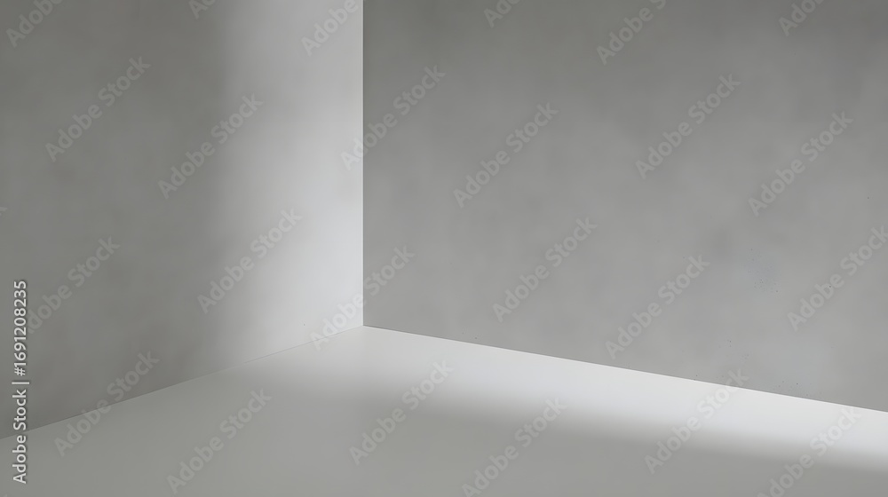 Poster minimalist empty gray room with smooth walls and floor grunge texture.