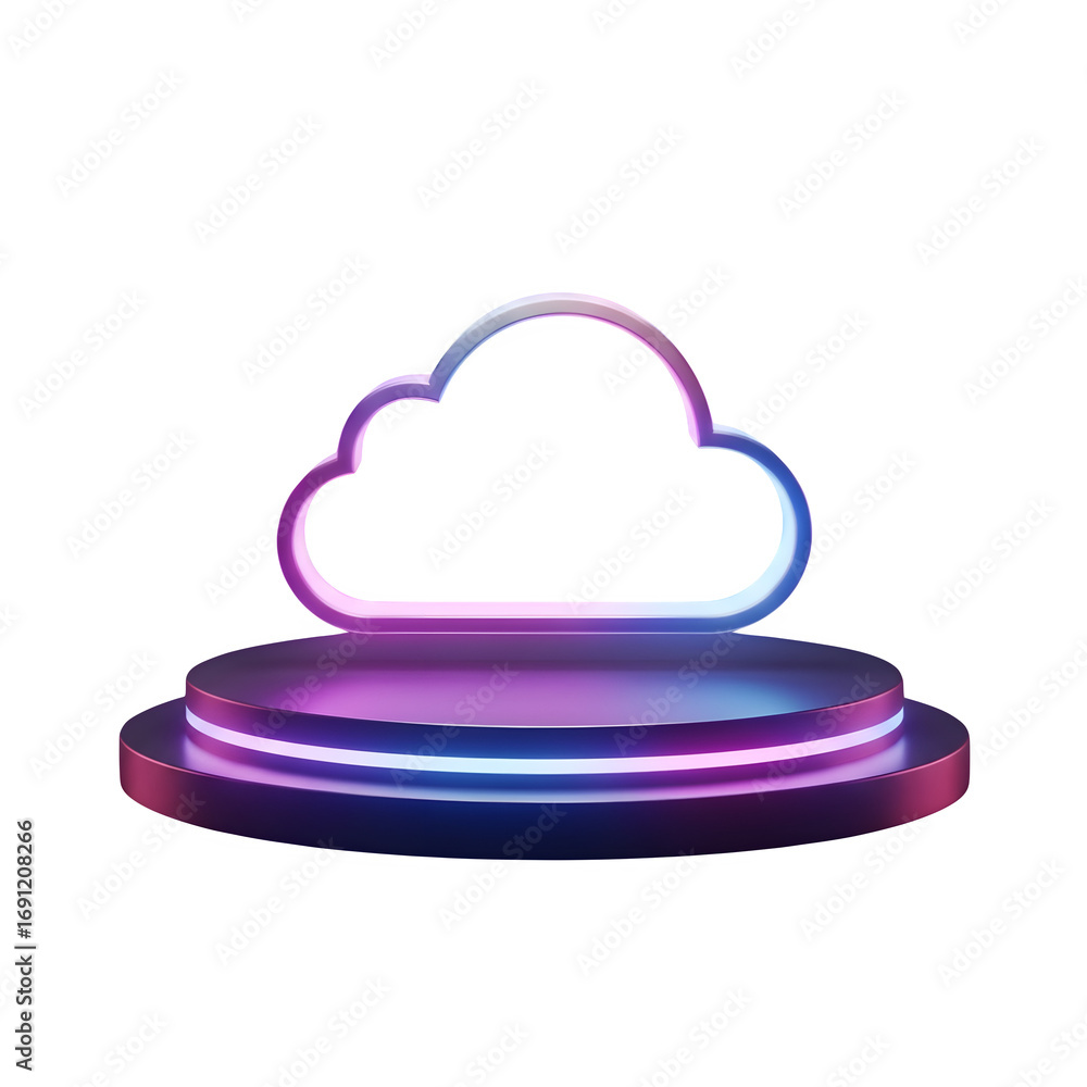 Fototapete 3d illustration of neon cloud on a stage isolated on transparent background 3d rendering of a cloud 