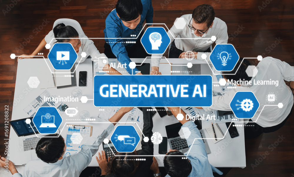 Poster a dynamic team collaborates at a workshop exploring generative ai, digital art, and machine learning