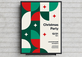 Christmas Party Poster Template with Geometric Retro Shapes