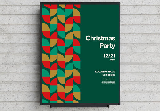 Christmas Party Poster Template with Petal Shape Pattern