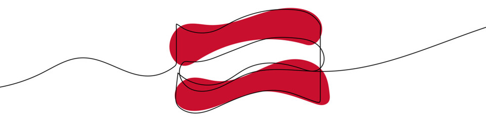 Austrian flag in one line art style. Austrian flag drawing with editable stroke on white background. Vector illustration. © Erik