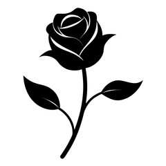 Vector rose silhouette, black rose with leaves.
