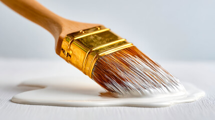 Artistic painting brush in use with white paint on a white surface