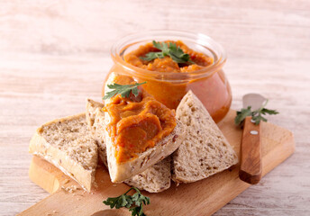 Vegetable spread made of eggplant, pepper and tomato