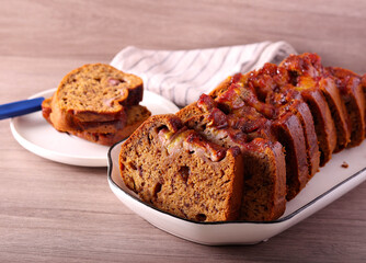 Banana caramel bread, sliced