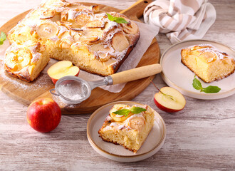 Homemade apple topping cake, sliced