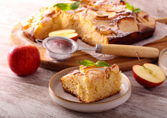 Homemade apple topping cake, sliced