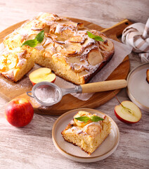 Homemade apple topping cake, sliced