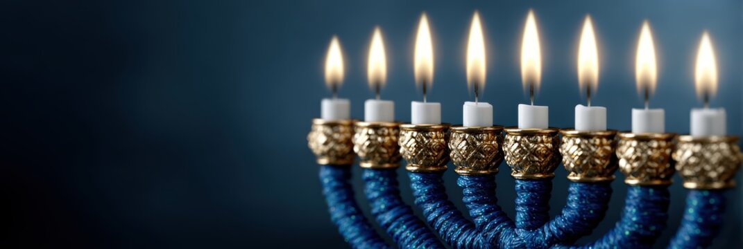 hanukkah family website, cheerful hanukkah family website header featuring a festive menorah and dreidel graphics warm design with space for family photos and tradition sharing professional and