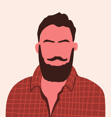 Abstract male portrait, poster. Modern trendy fashion man with beard, mustache, moustache. Faceless character, unique user profile. Hand drawn vector illustration.