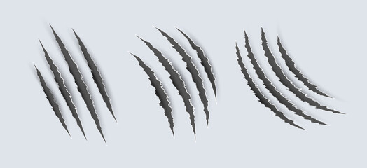 Scratch claw mark tiger bear paw icon. Animal lion slash claw vector wild monster shape design.