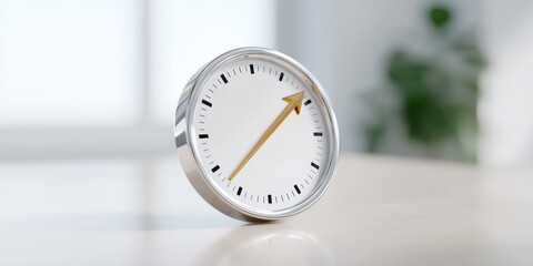 Clock with a white face and a yellow arrow pointing to the number 12