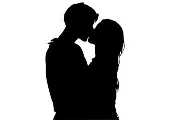 キスをするカップルのシルエット