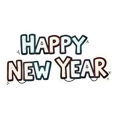 Cartoon Happy New Year Text with Outline and Dots