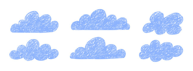 Cloud hand drawn children grunge design. Drawing sky clouds abstract crayon texture doodle icon