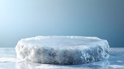 Crystal Clear Ice Block on Smooth Surface with Soft Lighting Effect