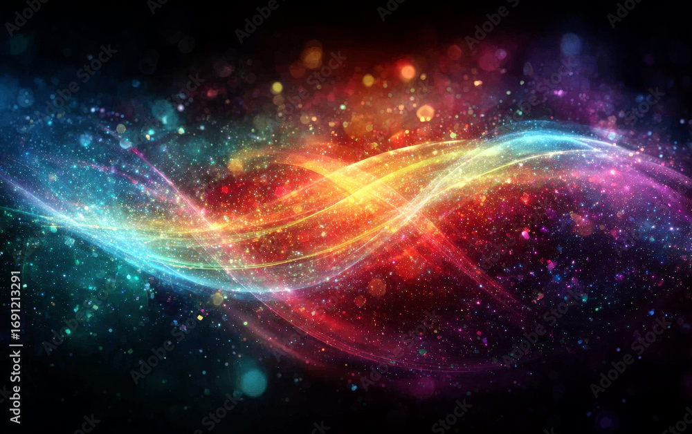 Poster colorful and dynamic abstract wave with sparkling lights