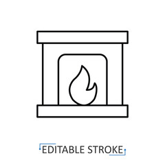 A fireplace icon in minimalist style with editable stroke. Heating equipment, interior element, household utility, home decor, architecture object, comfort symbol, domestic design, warm concept