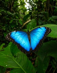 Blue Morpho Butterfly in Rainforest