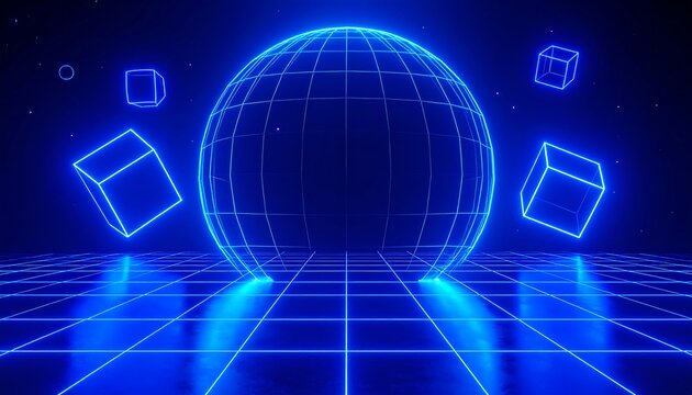 Retro futuristic sphere and cubes - Powered by Adobe