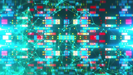 Connection dots with blocks. Computer generated 3d render