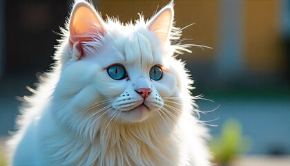 Stunning white cat with striking blue eyes in soft focus, perfect for pet lifestyle designs