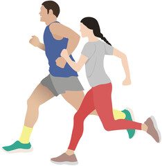 man and woman group running illustration