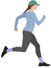 young woman running in leggings and cap illustration 
