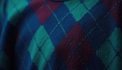 Classic argyle sweater in deep blue, teal, and burgundy, perfect for timeless style and fashion
