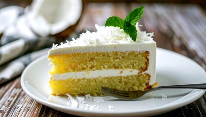 A slice of coconut cake on a plate (1)